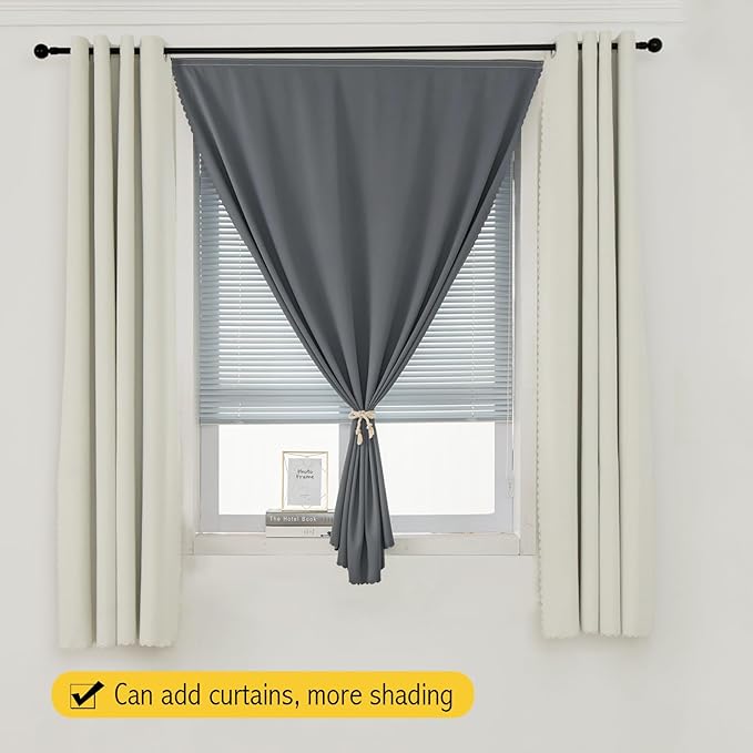 Magic Tape Stick On Curtains Window Shades Pull Down Blackout Window Cover Blackout Curtains for Bedroom No Drillng Self Adhesive Curtains No Rod Small Curtain, 35" W X 79" L, Grey, 1 Panel