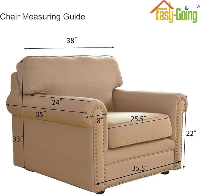 Easy-Going Stretch Chair Sofa Slipcover 1-Piece Couch Sofa Cover Furniture Protector Soft with Elastic Bottom for Kids, Pet. Spandex Jacquard Fabric Small Checks (Chair, Taupe)