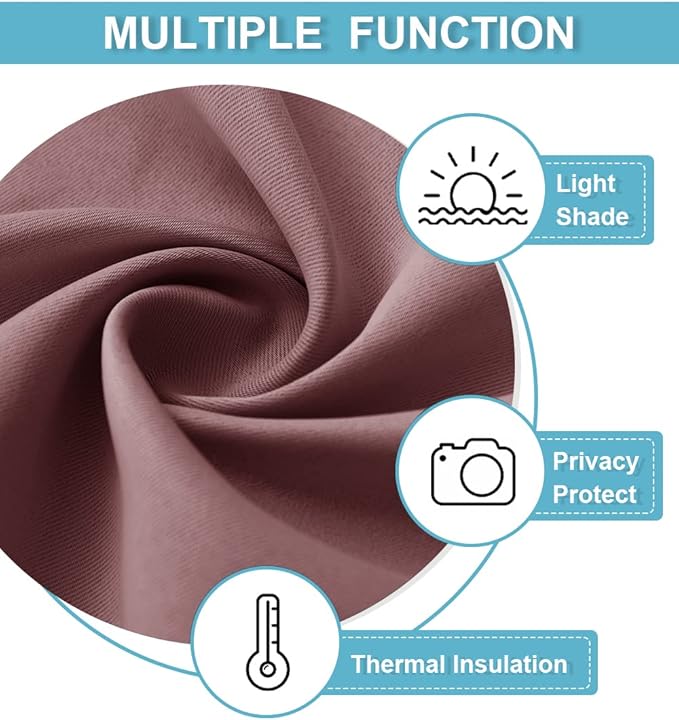 RYB HOME Short Blackout Curtains for Bedroom, Room Darkening Insulated Summer Heat Light UV Blocking Energy Saving Drapes for Nursery, Width 34 by Length 48, Dusty Rose, Set of 2
