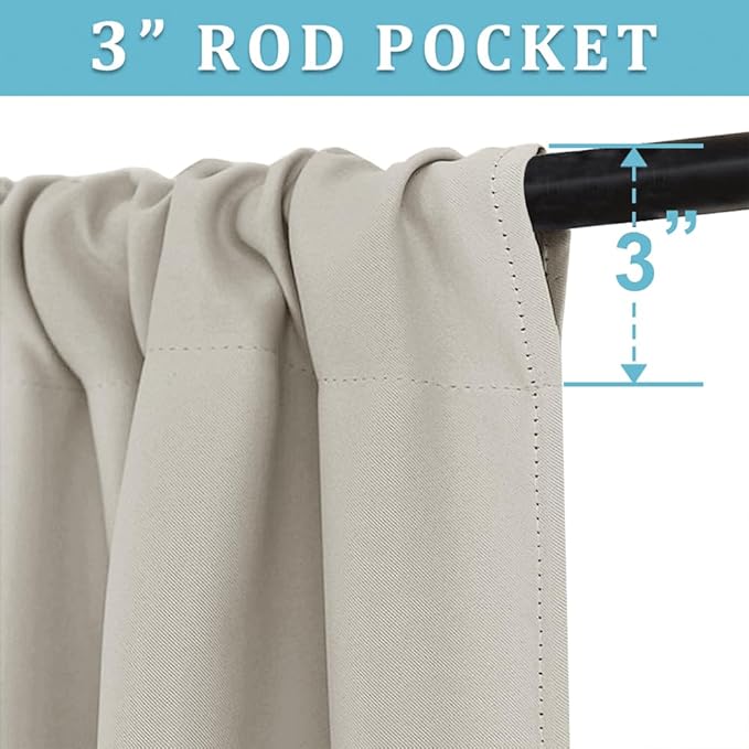 RYB HOME Curtains for Bedroom Living Room 72 inches Long, Thermal Insulated Privacy Rod Pocket Drapes for Nursery Office Home Theater, Width 42 by Length 72, Natural, 2 Panels