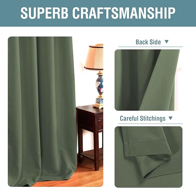 H.VERSAILTEX Blackout Curtain for Living Room Small Window Kitchen Blackout Curtains 45 inch Length Energy Saving Solid Grommet Blackout Drape, One Panel, Bronze Green, 52" W x 45" L