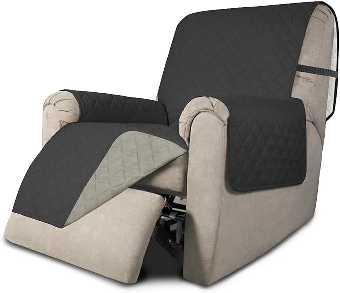 Easy-Going Recliner Sofa Slipcover Reversible Sofa Cover Water Resistant Couch Cover Furniture Protector with Elastic Straps for Pets Kids Children Dog Cat (Recliner, Dark Gray/Beige)