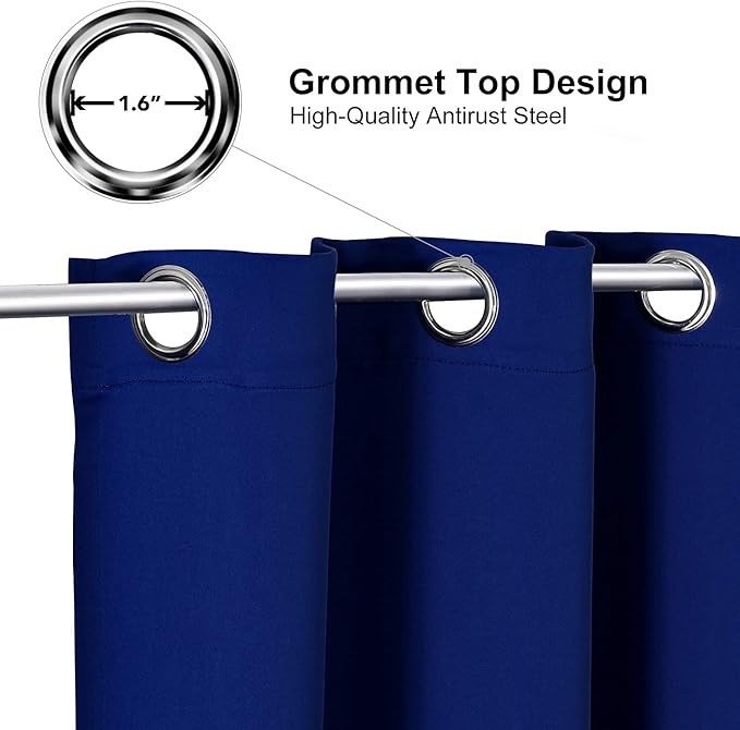 ChrisDowa Grommet Blackout Curtains for Bedroom and Living Room - 2 Panels Set Thermal Insulated Room Darkening Curtains (Royal Blue, 52 x 63 Inch)