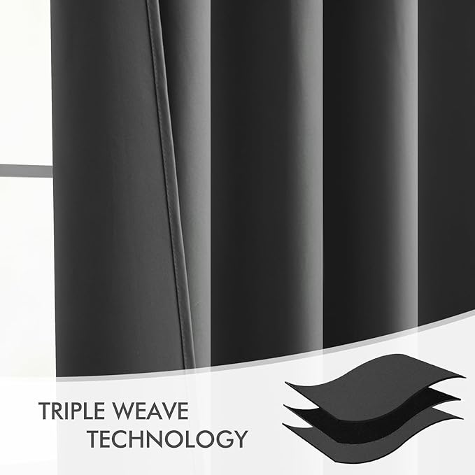 MIULEE Grey Back Tab Blackout Curtains 63 Inch Length 2 Panels Set for Living Room Bedroom Privacy, Rod Pocket/Pinch Pleat Thermal Insulated Room Darkening Pleated Light Blocking Drapes