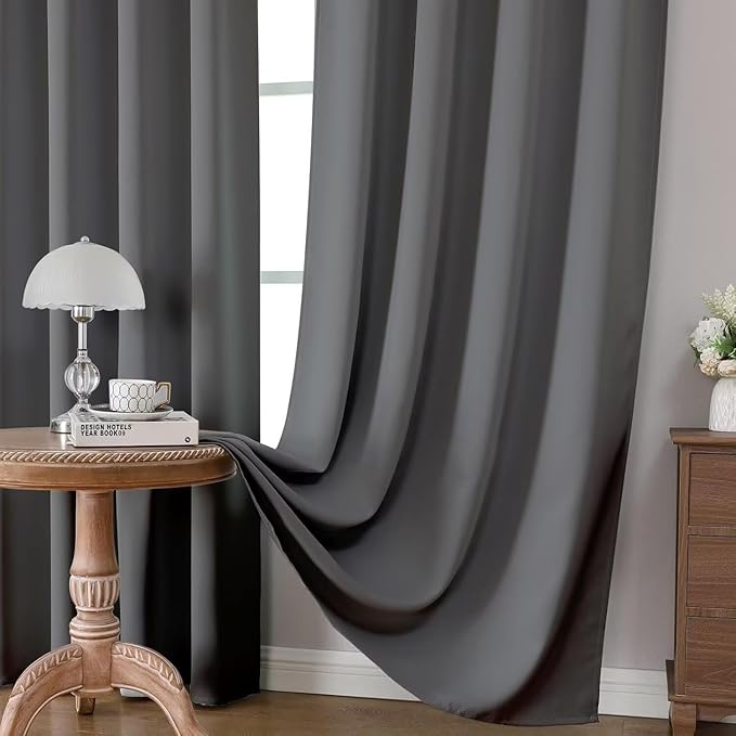 Joydeco Blackout Curtains 90 Inch Length 2 Panels Set, Thermal Insulated Long Curtains& Drapes 2 Burg, Room Darkening Grommet Drapes for Bedroom Living Room Window (Light Grey, W52 x L90 Inch)