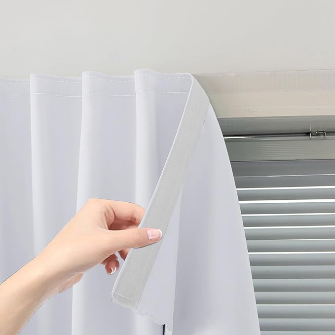 self Adhesive Curtains Portable Blackout Curtain Simple and Easy to Install Bedroom Window Thermal Lnsulated Kitchen Room Darkening Black Small Drapes, 47" W X 59" L, White, 1 Panel