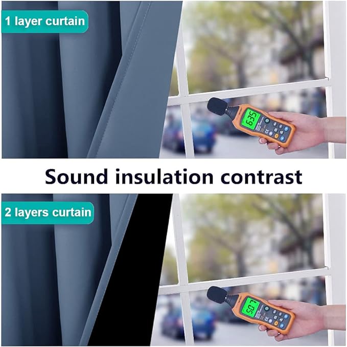 NICETOWN Room Warming Curtains, 100% Sun Blocking Curtains, Sound Proof Drapes with Black Backing, Full Light Blocking Panels for Patio Sliding Door (Stone Blue, 1 Pair, 52 inches x 108 inches)