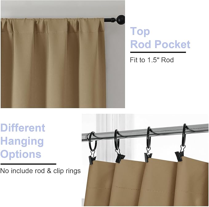 Simplebrand Ava Blackout Curtains for Patio 108 Inches Long 2 Panels Set, Solid Thermal Insulated Room Darkening Rod Pocket Window Treatment Curtains Blackout Drapes, W50 x L108 Inch, Taupe