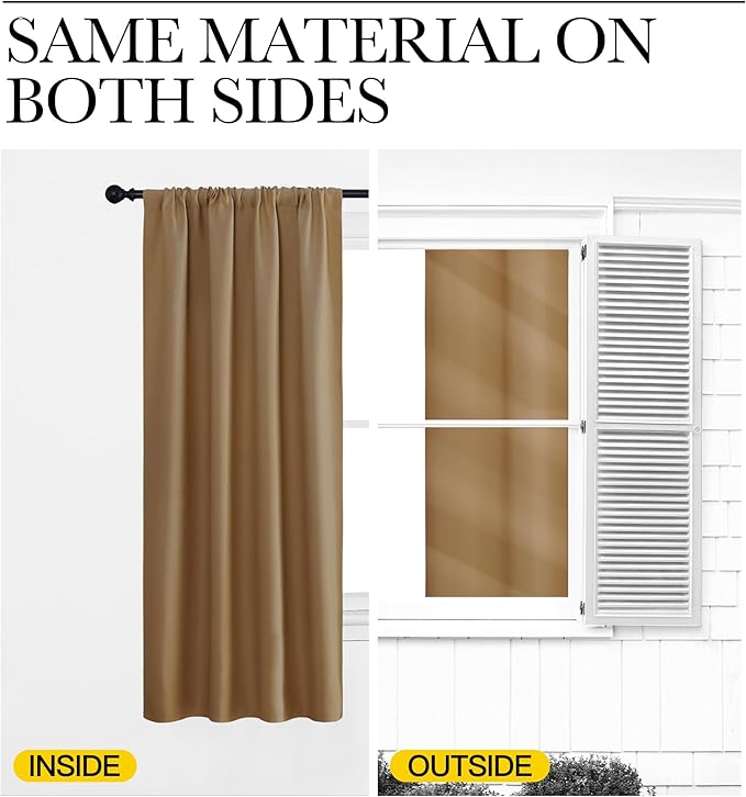 NICETOWN Blackout Curtains for Bedroom, Blackout Curtain Panels, Gold Brown, 1 Pair, 62 by 63-inch, Window Treatment Energy Saving Thermal Insulated Solid Rod Pocket Blackout Drapes/Draperies
