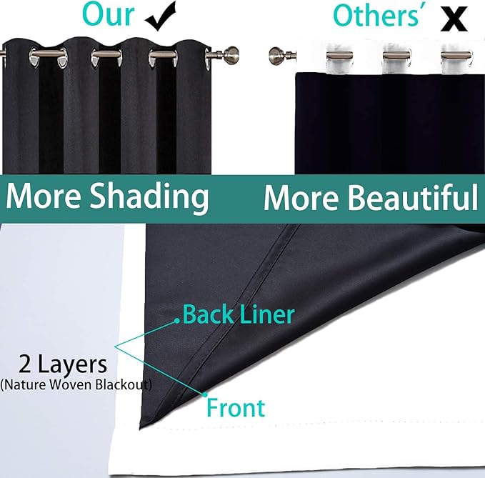 Yakamok Pure White 100% Blackout Curtains, 2 Thick Layers Completely Blackout Curtains Thermal Insulated Noise Reducing Drapes for Bedroom(52Wx96L, Pure White, 2 Panels)