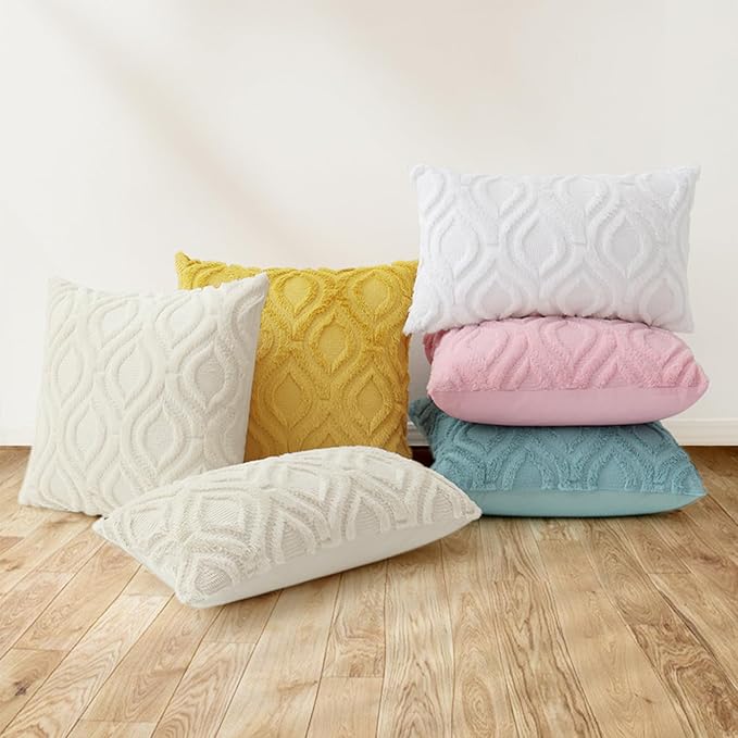 decorUhome Summer Throw Pillow Covers 18x18 Inch Set of 2, Soft Plush Faux Wool Aqua Solid Couch Pillow Covers, Accent Farmhouse Neutral Square Pillow Cases for Sofa Bed Living Room