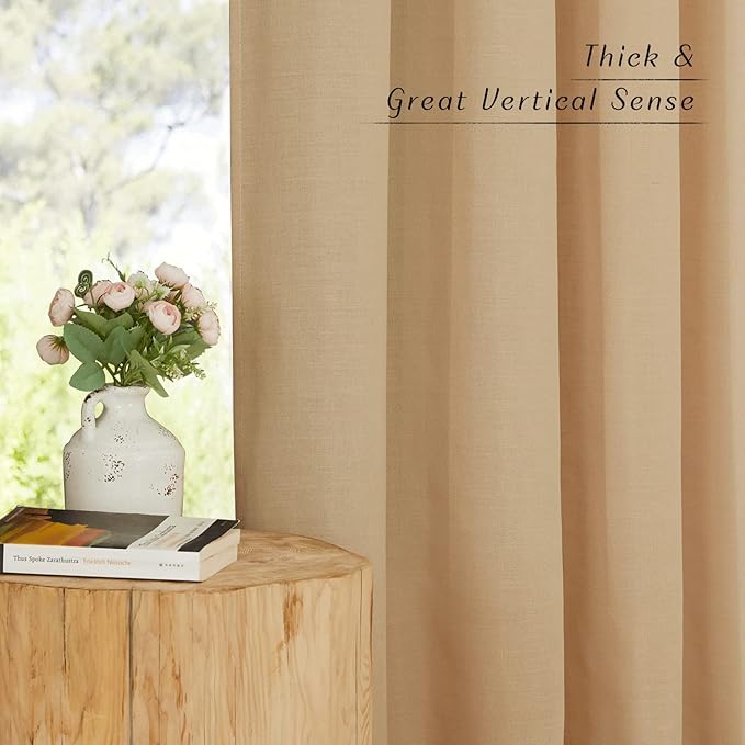NICETOWN Burlap Linen Kitchen Curtains 36 inch Length, Decorative Thick Flax Small Window Treatments Privacy Assured with Light Filtering for Bedroom/Bathroom, W55 x L36, 2 Panels