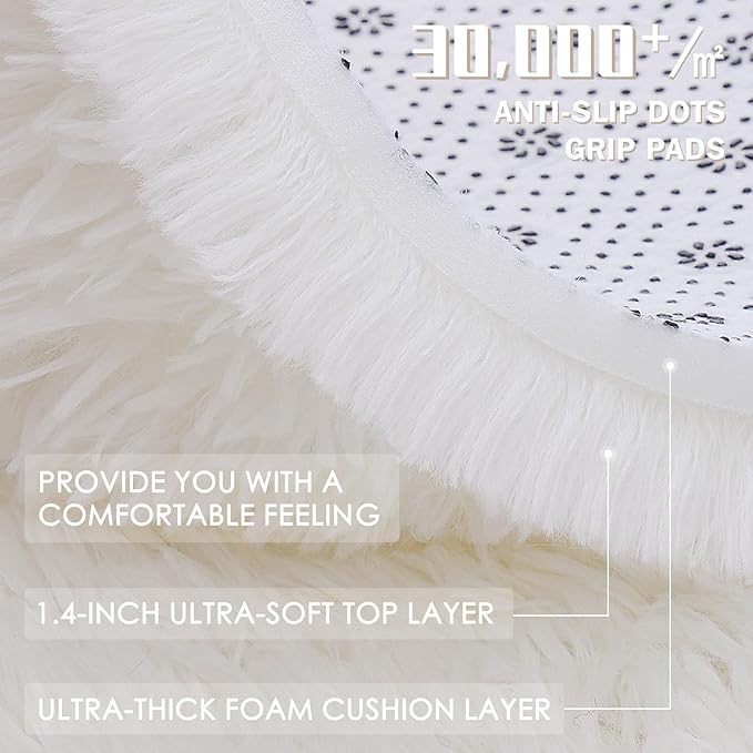 OLANLY 4x10 Area Rugs for Living Room Bedroom, Machine Washable Soft Fluffy Shaggy Bedside Rug, Indoor Floor Carpet for Kids Girls and Boys, Dorms, Nursery Rooms, Home Decor Aesthetic, Ivory