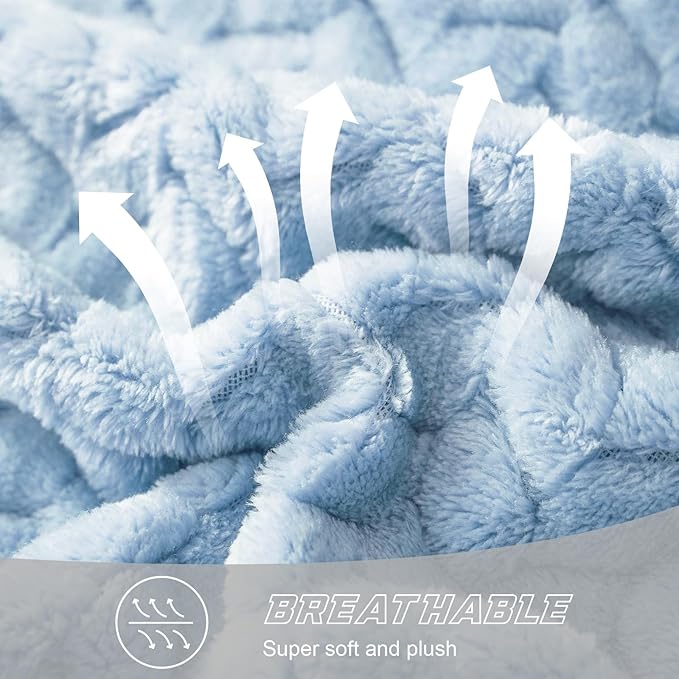 Exclusivo Mezcla Fleece Twin Size Blanket for Bed, 60x80 Inches Soft Cozy Jacquard Flannel Blankets, Lightweight Fuzzy Plush Warm for Women, Light Blue