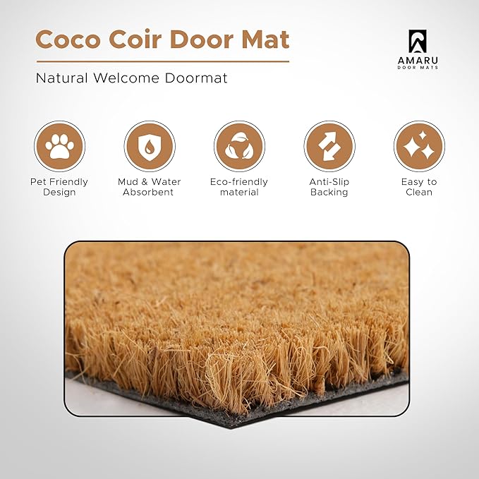 Dog Footprints - 17"x29" - Coir Door Mat with Heavy Duty Backing - Welcome Mats for Entryway, Porch - Anti-Slip PVC & Coconut Fiber Surface - Natural Home Accessories, Minimalist Original Design