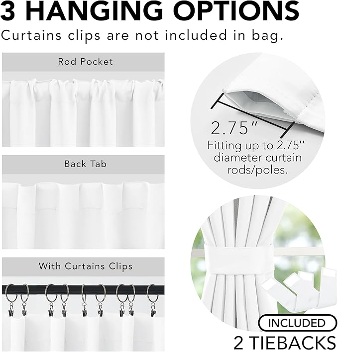 Deconovo Blackout Curtains for Bedroom & Nursery, Thermal Insulated Drapes, Back Tab & Rod Pocket, Noise Reducing, Energy Saving Room Darkening for Living Room White 52W x 84L Inch