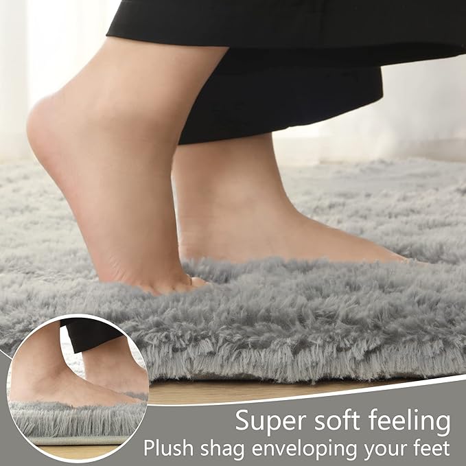 LOCHAS Ultra Soft Indoor Modern Area Rugs Fluffy Living Room Carpets for Children Bedroom Home Decor Nursery Rug 6x9 Feet, Gray