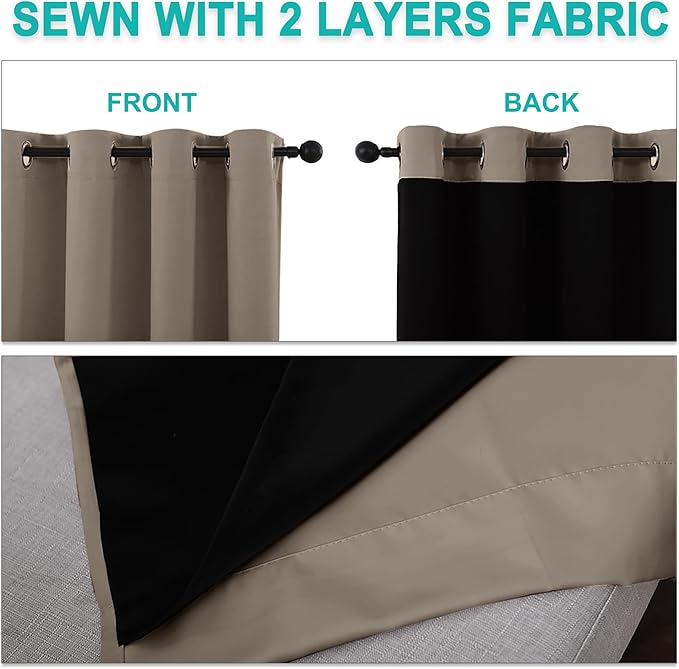 NICETOWN Full Shading Curtains 90 inches Long 2 Panels Set for Windows, Super Heavy-Duty Black Lined Blackout Curtains for Bedroom, Privacy Assured Window Treatment (Taupe, Pack of 2, 52 inches W)