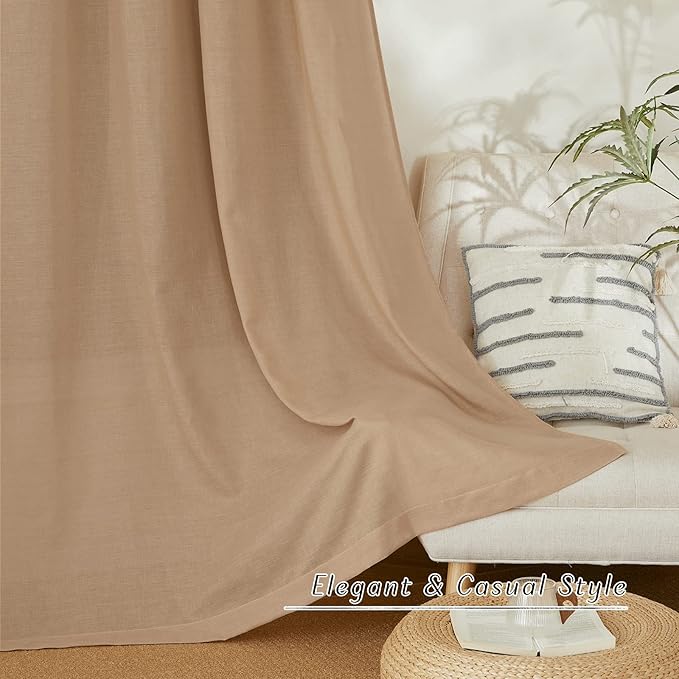NICETOWN Natural Linen Camel Curtains 108 inches Long, Grommet Thick Linen Privacy Added Window Treatments with Light Filtering for Bedroom/Living Room, W55 x L108, 2 Panels