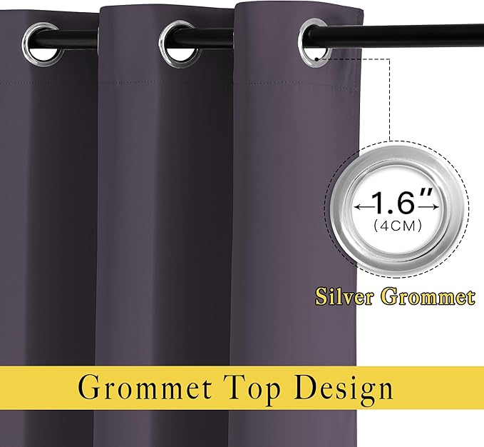 NICETOWN Blackout Bedroom Curtains 66 inches Long, Grommet Room Darkening Thermal Insulated Window Treatments for Home Office/Kids Room, Greyish Purple, 2 Panels, W66 x L66