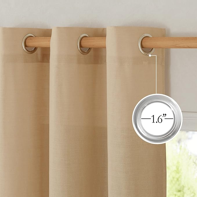 NICETOWN Burlap Linen Kitchen Window Curtains Over Sink, Grommet Thick Linen Burlap Short Window Treatments Privacy Assured with Light Filtering for Bedroom/Bathroom, W34 x L36, 2 Panels