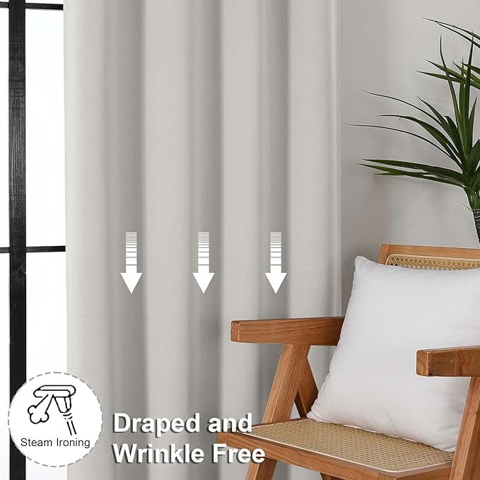 Simplebrand Ava Natural Blackout Curtains for Bedroom 63 Inch Length 2 Panels Set, Solid Thermal Insulated Energy Saving Rod Pocket Window Treatment Curtains Blackout Drapes, W40 x L63 Inch, Natural