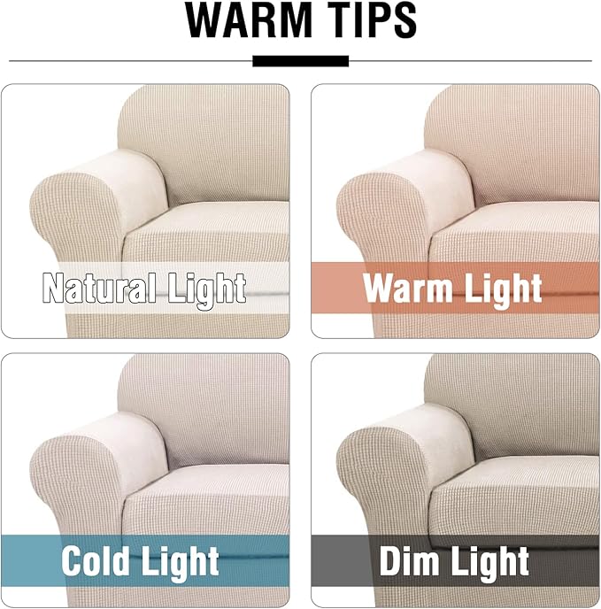 H.VERSAILTEX 4 Piece Stretch Couch Covers for 3 Cushion Couch Sofa Furniture Slipcovers Feature Upgraded Thicker Jacquard Fabric (Sofa, Natural)