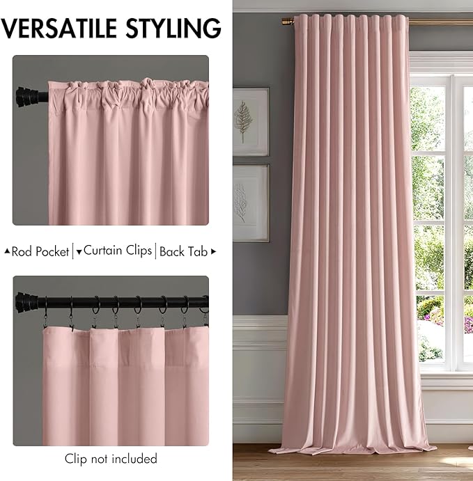 MIULEE Baby Pink Velvet Curtains 108 inches - Luxury Blackout Curtains for Bedroom Living Room Thermal Insulated Super Soft Window Drapes Rod Pocket & Back Tab, W52 x L108 inches, 2 Panels