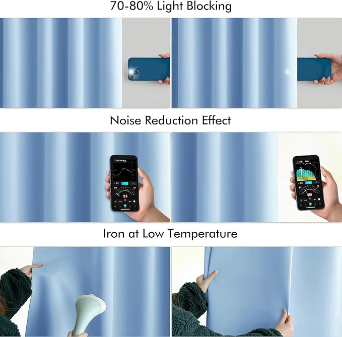 MIULEE Sky Blue Back Tab Blackout Curtains 63 Inch Length 2 Panels Set for Living Room Bedroom Privacy, Rod Pocket/Pinch Pleat Thermal Insulated Room Darkening Pleated Light Blocking Drapes