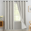 Yakamok Cream Linen Curtains 100% Blackout 72 Inches Long,Room Darkening Textured Curtain for Living Room Thermal Grommet Bedroom Curtains 2 Panels with Greyish White Liner