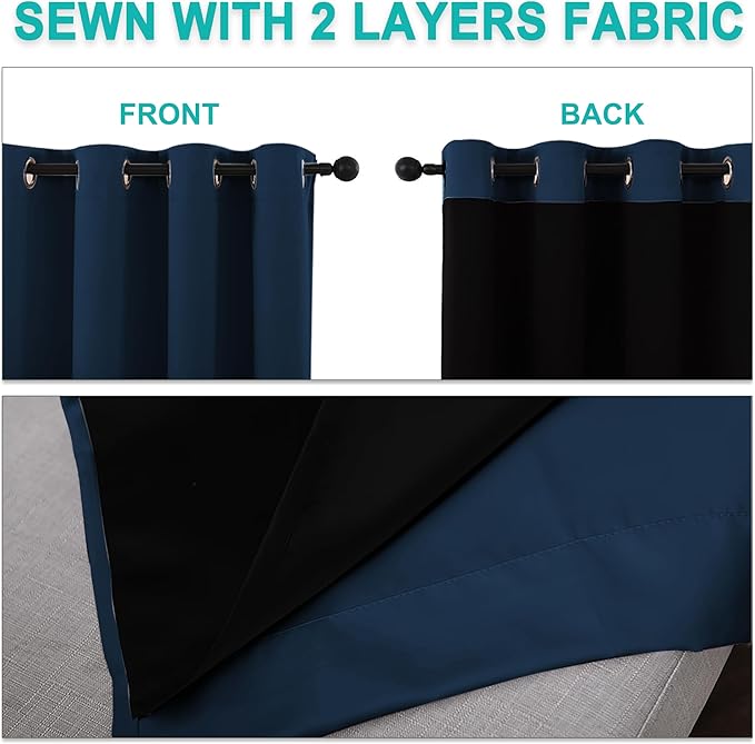 NICETOWN Moroccan Blue Full Shade Curtain Panels, Pair of Energy Smart & Noise Blocking Out Blackout Drapes for Dining Room Window, Thermal Insulated Guest Room Lined Window Dressing(52 x 72 inch)