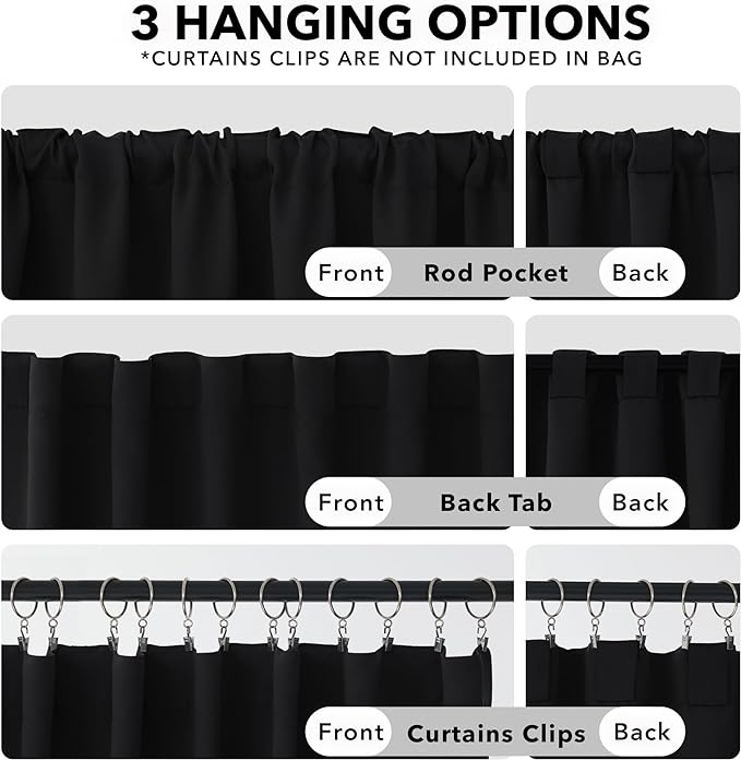 Deconovo Blackout Curtains, Thermal Insulated, W42 x L84 2 Panels, Back Tab, Machine Washable, Room-Darkening Drapes for Bedroom/Living Room Black