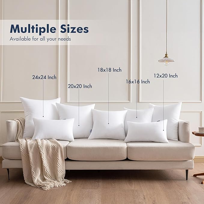 MIULEE Throw Pillows Inserts, Pack of 4 16x16 Inch 100% Virgin Fiber Filling Bed Couch Pillows