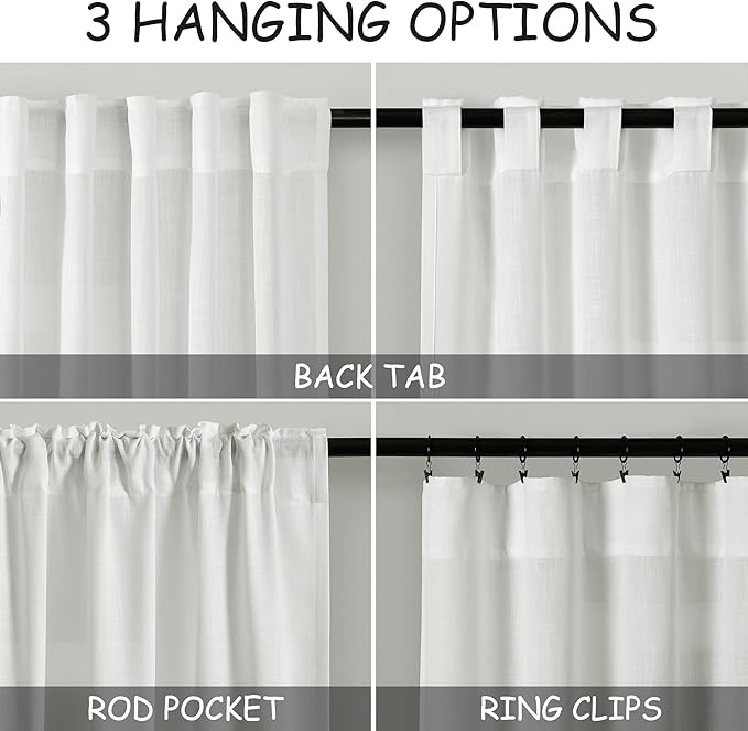 Linen Off White Curtains 144 inch Extra Long for Living Room Back Tab Light Filtering Semi Sheer Drapes Modern Farmhouse Coastal White Cotton Textured Curtain for Floor to Ceiling Window 12 FT