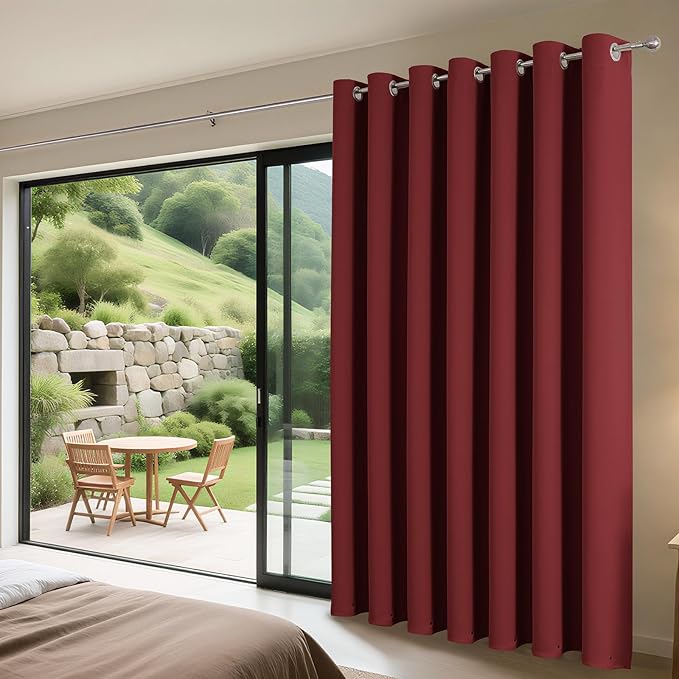 Joydeco Blackout Patio Sliding Door Curtains 96 Inches Long, Grommet Privacy Room Divider Curtains, Extra Wide Thermal Blackout Drapes for Bedroom Living Room (Burgundy Red, 70Wx96L, 1 Panel)