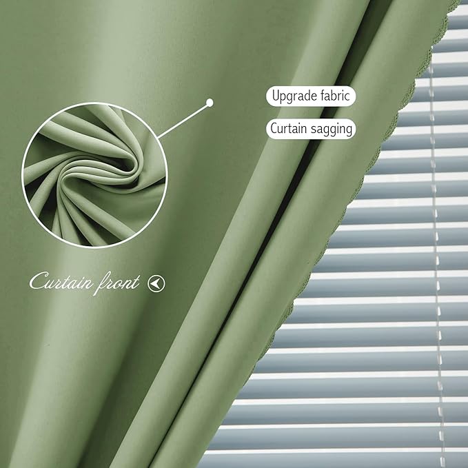 Magic Tape Blackout Curtains for Bedroom No Drillng Self Adhesive Curtains No Rod Small Window, 59" W X 84" L, Sage Green, 1 Panel