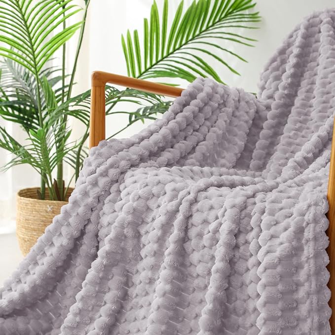 Exclusivo Mezcla Fleece Twin Blanket for Bed, Extra Large Fuzzy Light Grey Bed Blankets, Soft Cozy Plush Sofa Throws for All Seasons, 60x80 Inches