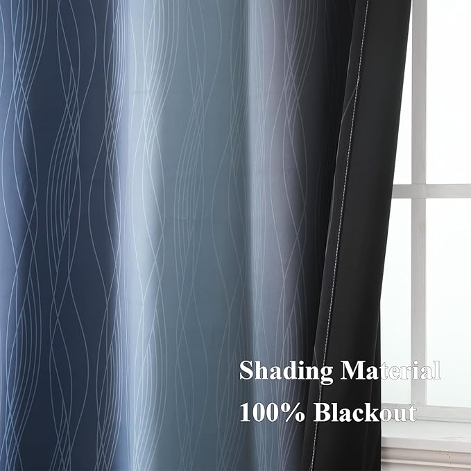 Estelar Textiler Navy Blue and Black Ombre Blackout Curtains 84 Inches Long 2 Panels, Thermal Insulated Gradient Drapes for Bedroom, Full Room Darkening Energy Saving Curtains for Living Room,52Wx84L