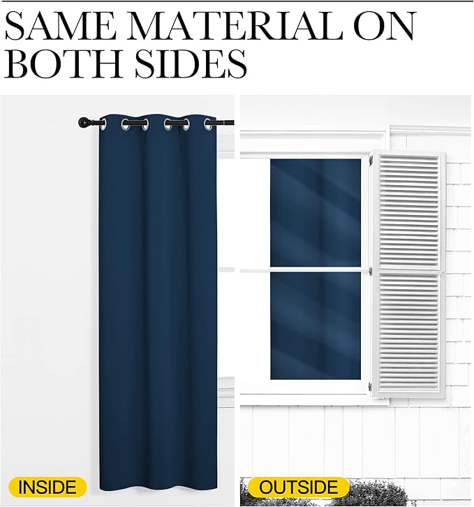 NICETOWN Bedroom Curtain Panels Blackout Draperies, Thermal Insulated Solid Grommet Blackout Curtains/Drapes (1 Pair, 34 by 63 inches, Moroccan Blue)