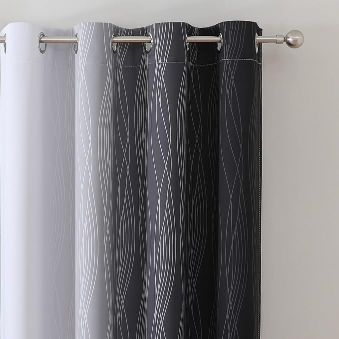 Estelar Textiler Ombre Greyish White and Black Blackout Curtains & Drapes 45 Inch Length 2 Panels for Bedroom, Thermal Insulated Full Light Blocking Grommet Blackout Drapes for Bathroom, 52Wx45L