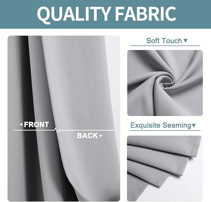 ChrisDowa Blackout Curtains 80 Inches Long 2 Panels Set for Living Room, Grommet Thermal Insulated Room Darkening Curtains for Bedroom (Light Grey, 52 x 80 Inch)