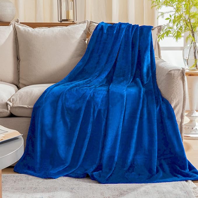 JIAHANNHA Flannel Fleece Blanket Queen Size Royal Blue 90 by 90 Inches Blankets for Couch Sofa Bed 280GSM,Super Soft Plush Cozy and Luxury Warm Bed Blanket for All Season