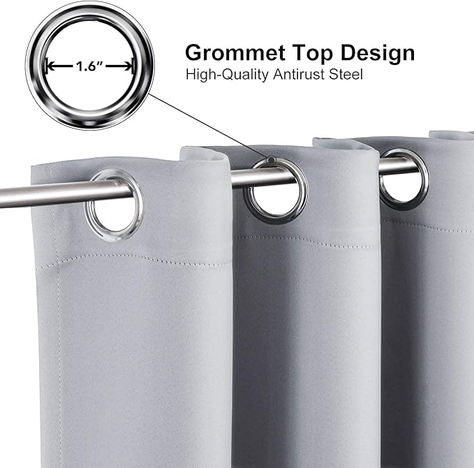 ChrisDowa Small Window Curtains for Kitchen and Bedroom - Grommet Short Thermal Insulated Room Darkening Curtains (2 Panels, Light Grey, 52 x 36 Inch)