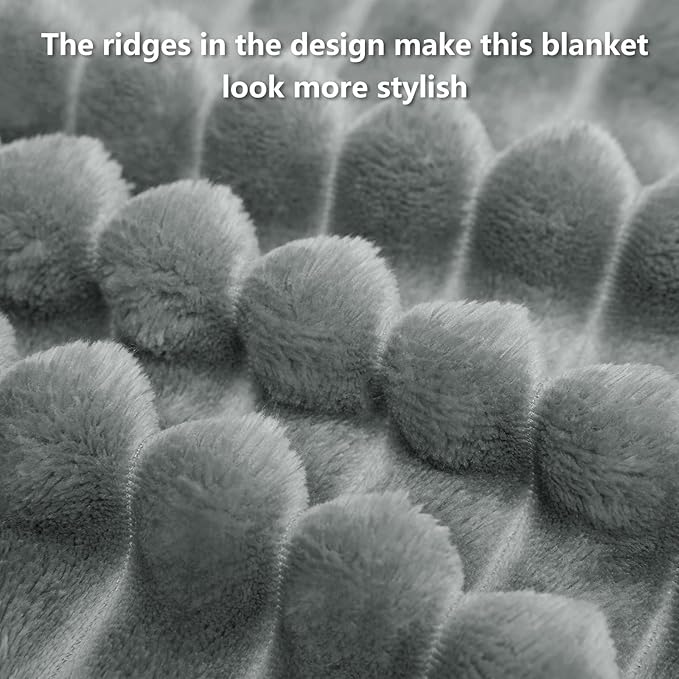 HIMEET Grey Ribbed Queen Size Blanket for Bed - 300GSM Lightweight Fleece Blanket for Men Women, Large Cozy Sofa Couch Cover Bed Blankets Gifts, Striped Spring Home Room Decor, Grey, 90x90 Inches