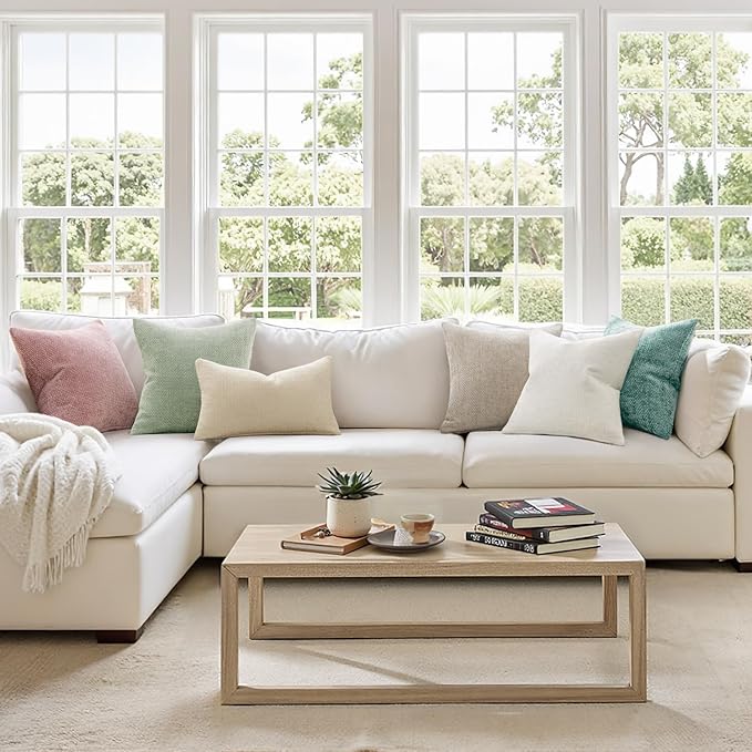 MIULEE Pack of 2 Couch Throw Pillow Covers 20x20 Inch Light Green Modern Boho Accent Decorative Pillow Covers Soft Chenille Farmhouse Cushion Covers for Home Decor Bed Sofa Living Room