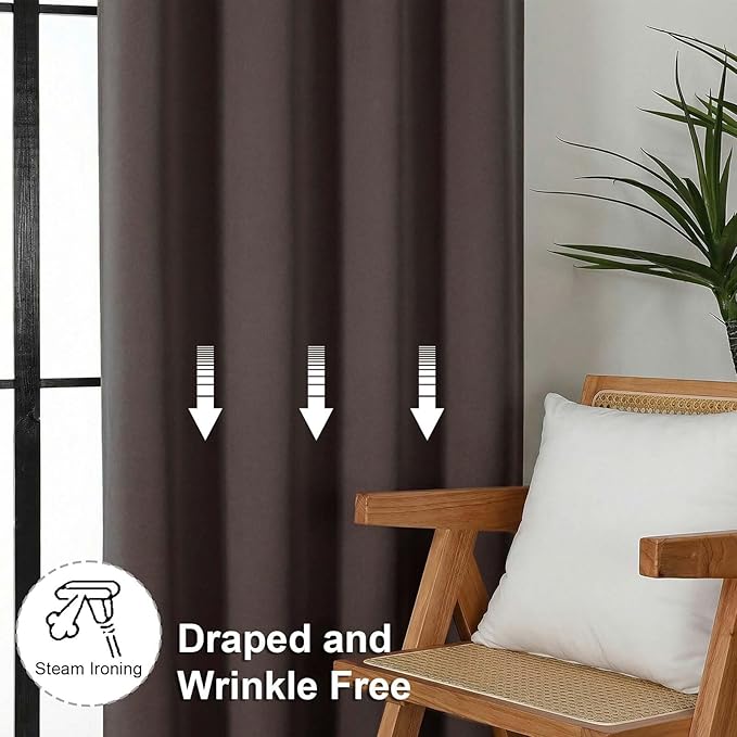 Simplebrand Ava Chocolate Blackout Curtains for Bedroom 72 Inch Length 2 Panels Set, Privacy Thermal Insulated Rod Pocket Door Window Curtains for Patio French Door Front Door, W40 x L72 Inch