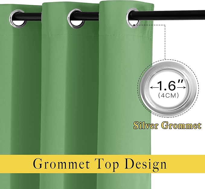 NICETOWN Forest Green Room Darkening Draperies and Curtains - Home Fashion Energy Saving Grommet Top Room Darkening Drape Panels for Bedroom (Set of 2 Panels, 52 by 72 Inch)