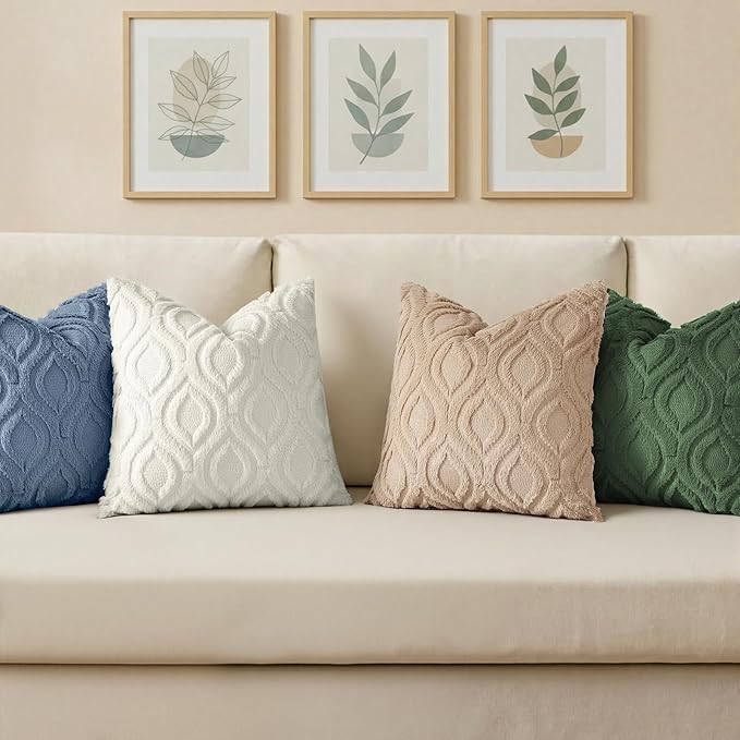 decorUhome Throw Pillow Covers 22x22 Inch Set of 2, Soft Plush Faux Wool Blue Solid Couch Pillow Covers, Accent Euro Sham Farmhouse Neutral Square Pillow Cases for Sofa Bed Living Room