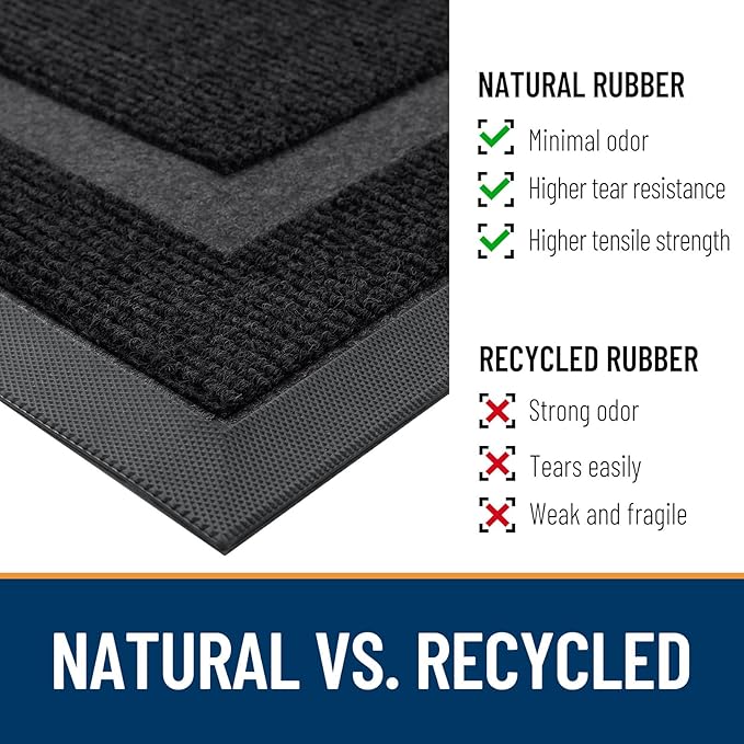 OLANLY Front Door Mat Indoor Outdoor Entrance, Waterproof All-Season, All-Weather Doormat, Sturdy Natural Rubber, Fade Resistant, Low Profile, Easy Clean Patio Porch Entryway Mat, 59x35, Black