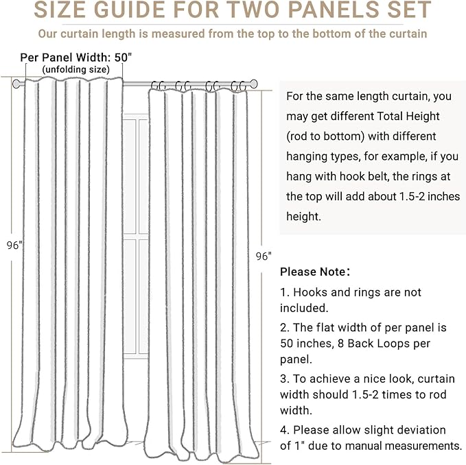 100% Blackout Shield Linen Blackout Curtains for Bedroom 96 Inches Long, Back Tab/Rod Pocket Living Room Drapes, Thermal Insulated Blackout Curtains 2 Panels Set, 50" W x 96" L, Navy